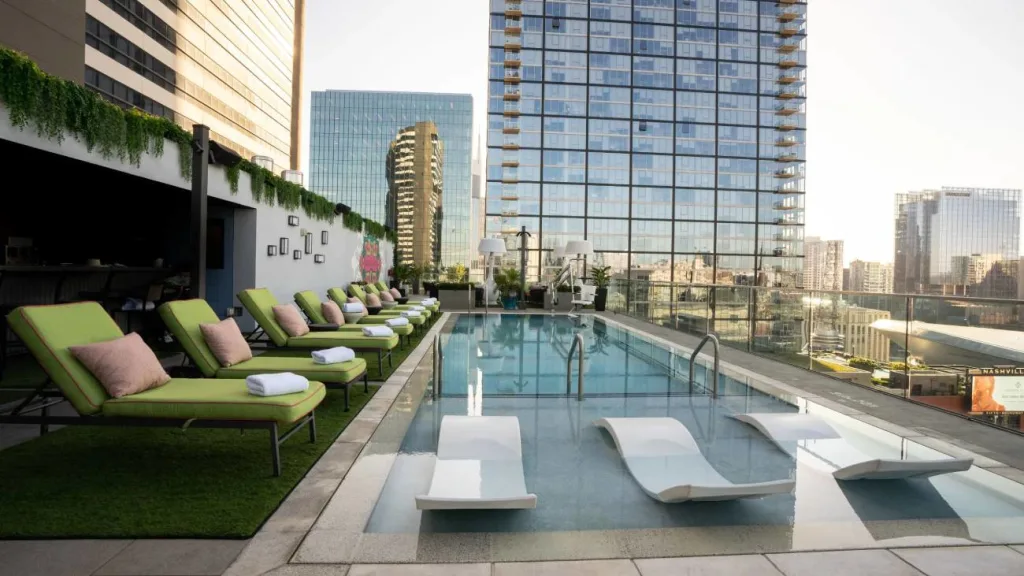 Holston House Nashville rooftop pool wide shot